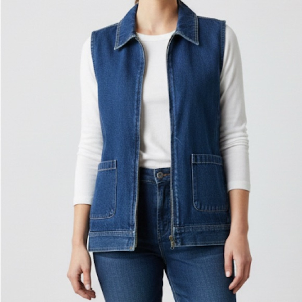 Tradition Dark Wash Blue Denim Jean Jacket Vest Women's Size Large XL‎ 14